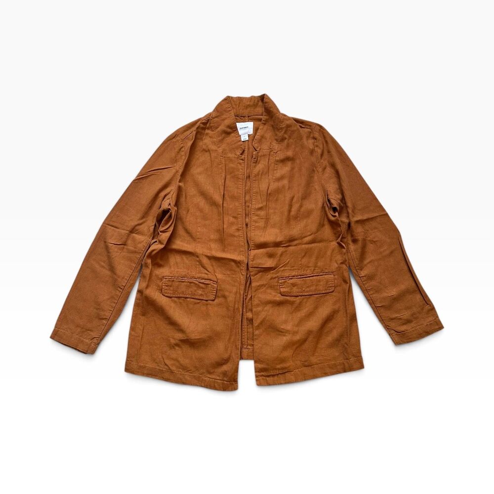 Old Navy Linen Blazer Women’s Large Burnt Ginger Orange Lightweight Jacket